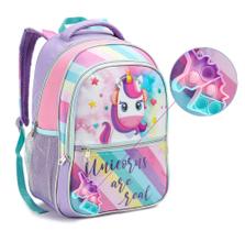 Mochila Infantil Feminina Escolar Unicórnio 2023 Pop it! - Denlex