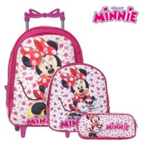 Mochila Infantil Feminina Rodinha Minnie Mouse Com Lancheira