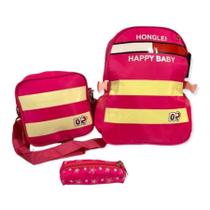 Mochila Infantil Grande Passeio Creche Juvenil Rosa Escolar Transversal Com Estojo Lancheira Impermeável