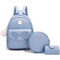 Mochila Infantil IHAYNER com Laço - Couro Sintético Azul Brilhante