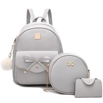 Mochila Infantil IHAYNER com Laço - Couro Sintético Cinza
