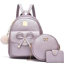 Mochila Infantil IHAYNER com Laço e Pérolas - Couro Sintético Roxo