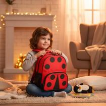 Mochila Infantil Joaninha com Alças Ajustáveis Rosa 3D Resistente Escolar Menina 20L