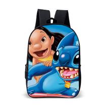Mochila Infantil Juvenil Escolar Dia a Dia Lilo Azul Ohana Familia Ukulele Volta as Aulas