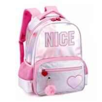 Mochila Infantil Juvenil Nice Escolar Costas Tam G Rosa Com Pompom