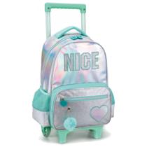 Mochila Infantil Juvenil Nice Escolar Rodinhas Tam Grande Verde Com Pompom