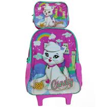 Mochila Infantil Kit Com Lancheira Gatinha Cindy Rosa - Luxcel
