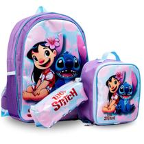Mochila Infantil Kit Escolar Lilo Stitch Menina + Lancheira + Estojo - Pikuka