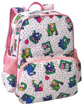 Mochila Infantil LS Bolsas com 4 divisões Estampa Bichinhos e Letras Branco com Rosa - MO3173