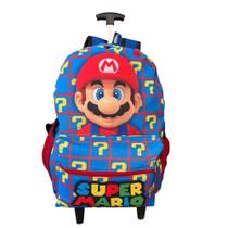 Mochila infantil Mario Bros Luigi bolsa escolar rodinhas carrinho