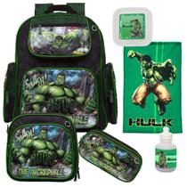 Mochila Infantil Masculina Preta Incrivel Hulk + Acessórios