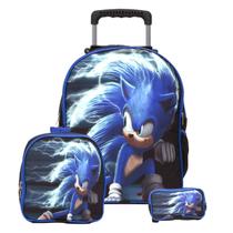 Mochila Infantil Masculina Rodinha Sonic Lancheira Térmica