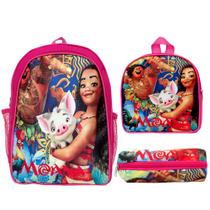 Mochila Infantil Menina Costas Lancheira e Estojo - Moana