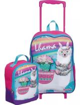 Mochila Infantil Menina Lhamas Rodinha Grande + Lancheira