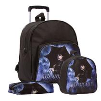 Mochila Infantil Menina Wandinha Rodinha + Estojo Resistente