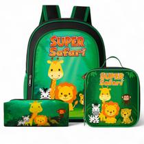 Mochila Infantil Menino Masculina Escolar Bolsa Grande + Lancheira Térmica+ Estojo Safari