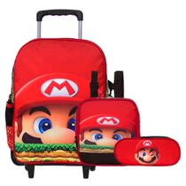 Mochila Infantil Menino Rodinha Super Mario + Estojo Toys 2U