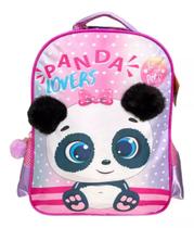 Mochila infantil panda chaveiro pom pom 15,5'' Mochila infantil panda chaveiro pom pom 15,5''