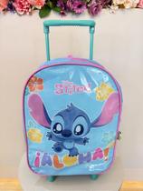 Mochila Infantil Pequena com Rodinhas Lilo Stitch e Angel Azul