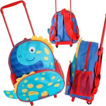 Mochila Infantil Personaliza Dinossauro Rodinhas Ideal Pre Escola Creche Espaçosa Leve Resistente Cor Azul