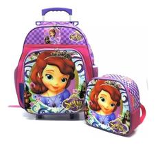Mochila Infantil Princesa Sofia Rodinhas Tam G Lancheira F4