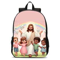 Mochila Infantil Reforçada Estampa Jesus Cristo Rosa Mochila Infantil Reforçada Estampa Jesus Cristo Rosa