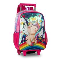 Mochila Infantil Rodinha Carrinho Unicórnio Menina Feminina
