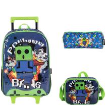 Mochila Infantil Rodinha Creepers com Lancheira e Estojo Azul