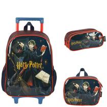 Mochila Infantil Rodinha Harry Potter Com Lancheira E Estojo Preto