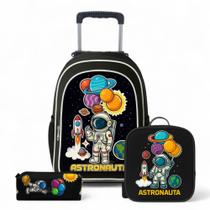 Mochila Infantil Rodinha Menino Escolar Masculina Criança + Lancheira Térmica + Estojo Grande