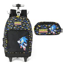 Mochila Infantil Rodinha Sonic Com Estojo Preto