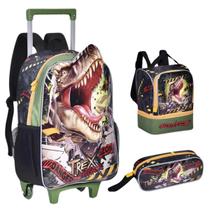 Mochila Infantil Rodinha T- Rex Attack Com Lancheira E Estojo