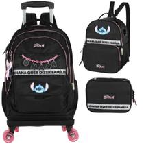 Mochila Infantil Rodinhas 360 Stitch com Lancheira e Estojo MC50082SC Preta
