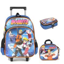 Mochila Infantil Rodinhas Boruto com Lancheira e Estojo 100 Pens Azul IC38122BR
