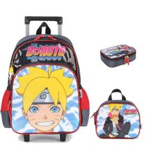 Mochila Infantil Rodinhas Boruto com Lancheira e Estojo 100 Pens Preta IC38122BR