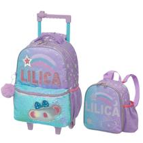 Mochila Infantil Rodinhas e Lancheira Escolar Menina Lilica Ripilica Feminina Alças Reforçada Cor Lilás Resistente