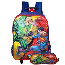 Mochila Infantil Rodinhas + Estojo Superman Vs Lex Luthor