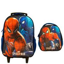 Mochila Infantil Rodinhas Homem Aranha com Lancheira Azul