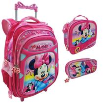 Mochila Infantil Rodinhas Lancheira Escolar 3 Pcs - Minnie