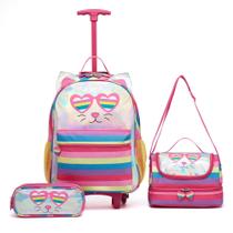 Mochila Infantil Rodinhas Reforçada Kit Lancheira Térmica Estojo Escolar