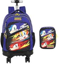 Mochila Infantil Rodinhas Sonic com Estojo 100 Pens Azul Mochila Infantil Rodinhas Sonic com Estojo 100 Pens Azul