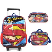 Mochila Infantil Rodinhas Superman com Lancheira e Estojo Vermelho