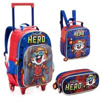 Mochila Infantil Rodinhas Tiger Hero com Lancheira e Estojo Azul Mochila Infantil Rodinhas Tiger Hero com Lancheira e Estojo Azul