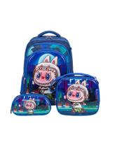 Mochila Infantil s/ Rodinhas Labubu Escolar Kit 3 Peças Phecom