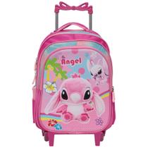 Mochila Infantil Stitch Angel Rodinhas Tam G Cor Rosa