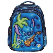 Mochila Infantil Stitch Costas Tam G 3D Resistente Cor Azul