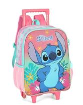 Mochila infantil Stitch e Angel Rodinha e Alça Luxcel cor:rosa