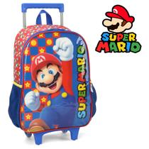 Mochila Infantil Super Mario Bros de Rodinhas Reforçada Azul
