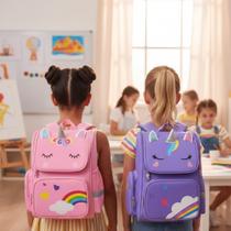 Mochila Infantil Unicórnio Impermeável Grande Espaçosa Divisórias Conforto Bolsos Laterais Mochila Infantil Unicórnio Impermeável Grande Espaçosa Divisórias Conforto Bolsos Laterais