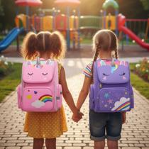 Mochila Infantil Unicórnio Impermeável Grande Espaçosa Divisórias Conforto Bolsos Laterais Mochila Infantil Unicórnio Impermeável Grande Espaçosa Divisórias Conforto Bolsos Laterais